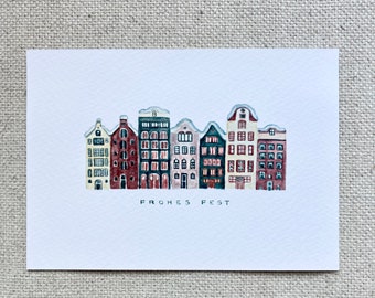 Weihnachtskarte Häuser aus Amsterdam Aquarell