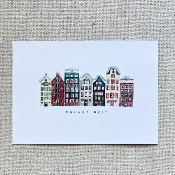 Christmas card houses from Amsterdam watercolor