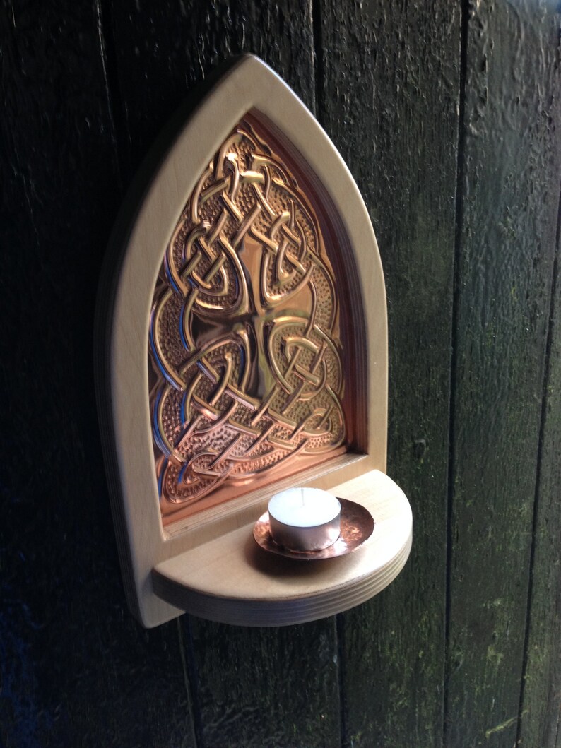Copper Candle Sconce With Pale Hardwood Surround and Hand Etsy