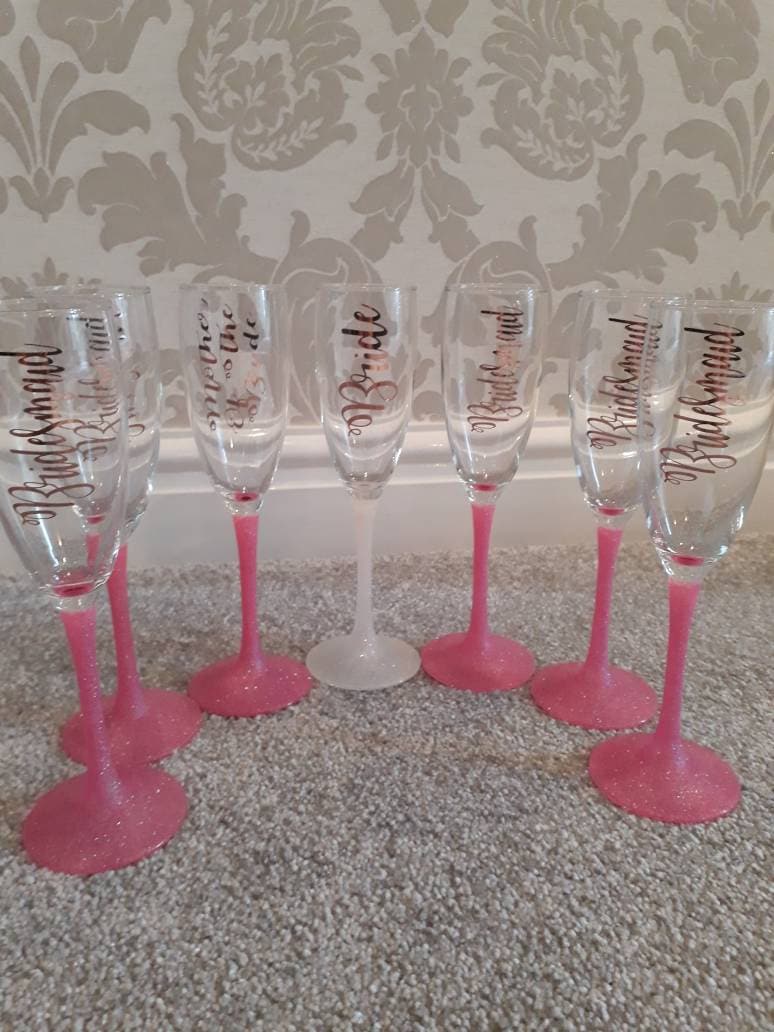Stem Glittered Champagne Glasses Set of 6 Etsy