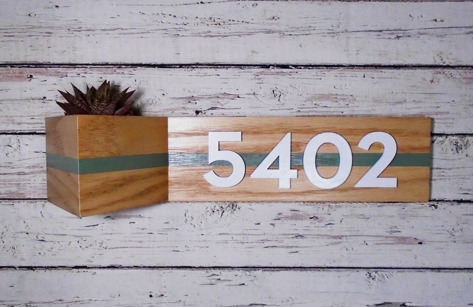 House number planter sign oak wood hanging wall planter with Etsy