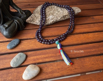 Mala, meditation necklace, 108 8mm beads, gems, for meditation or for your yoga practice