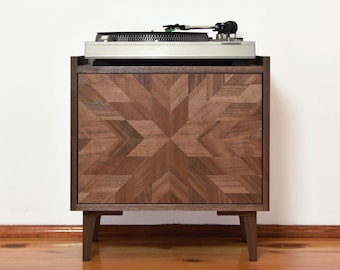 Record player stand / Vinyl record storage / Nightstand / Bedside – Walnut