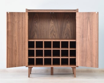 Walnut bar cabinet / wet bar / drinks cabinet / cocktail cabinet / drinks cupboard / veneered