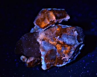 107 Carat Fluorescent Sodalite Crystal Specimen With Fluorescent Calcite From Badakhshan Afghanistan