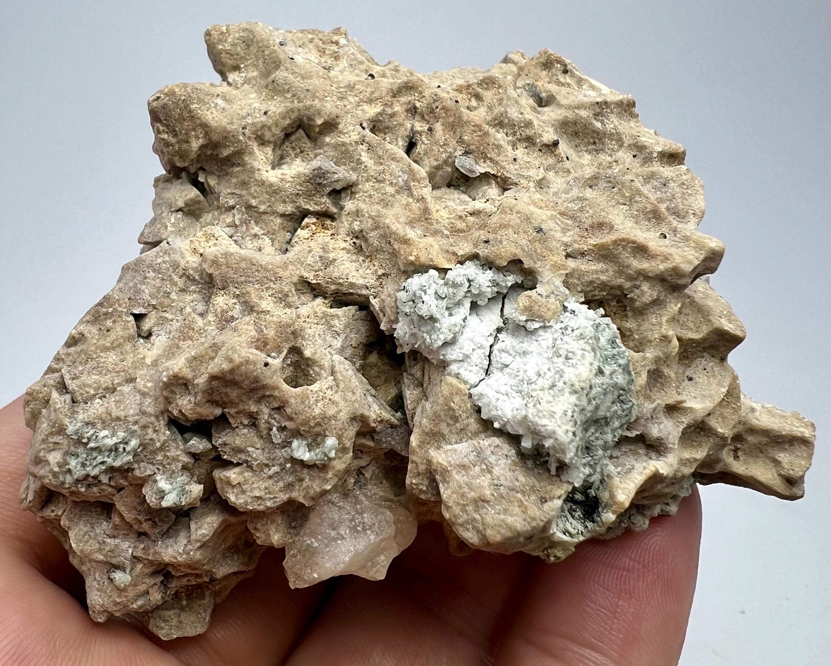 517 Carat Green Sphene Crystals With Fluorescent Calcite Collector