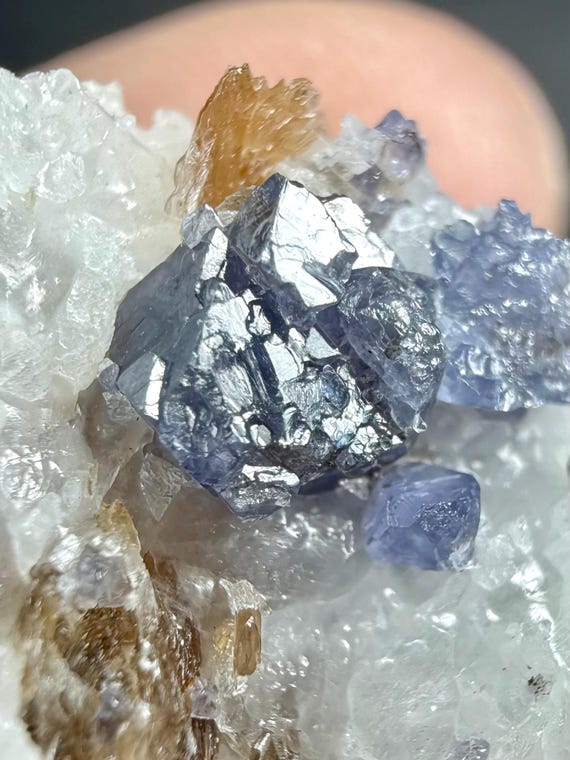 83 Carat Blue Spinel Crystal Specimen With Fluorescent Phlogopite