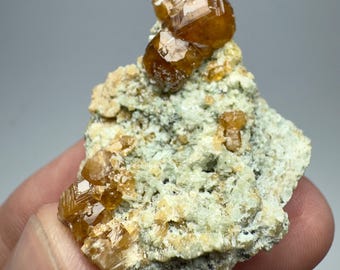 64 Carat Hessonite Grossular Garnet Crystals with Epidote On Matrix From Mohmand Pakistan
