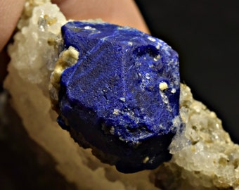 208 Carat Lazurite Crystal Specimen With Forsterite Crystals & Pyrite On Fluorescent Calcite From Badakhshan Afghanistan