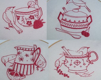 Vogel Handstickerei, Edward und Matilda Wählen Sie China Serie, Viererset zum Preis von Drei