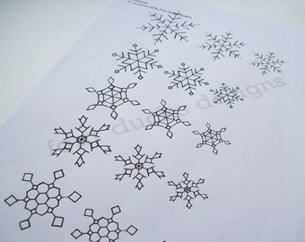 Schneeflocken-Handstickerei, PDF-Muster, herunterladbare Seite mit Schneeflocken-Stickmustern