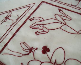 Frosch Redwork, PDF Handstickerei Frosch Pattern, Frosch Eintagsfliege und Frosch's Bit Stickmuster