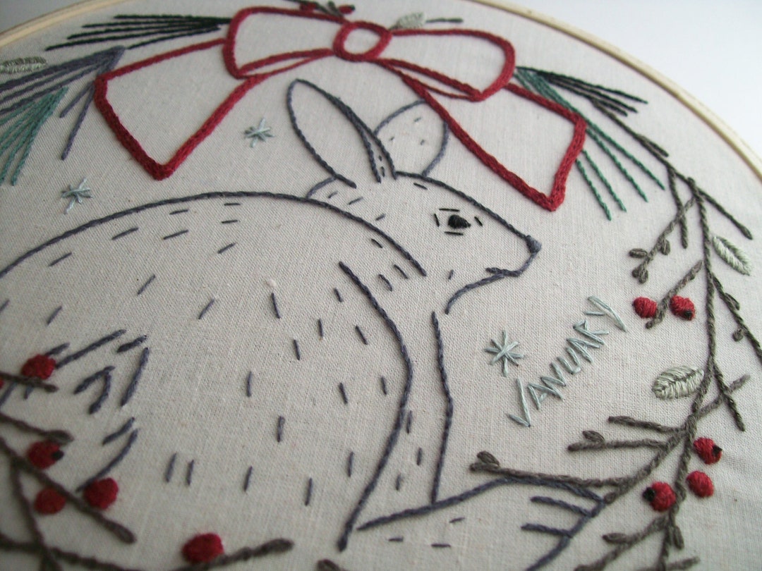 Bunny Hand Embroidery Pattern, PDF Pattern for A Wild Year of Wreaths ...