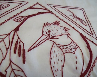 Eisvogel Handstickerei Anleitung, PDF Redwork Stickmuster für Eisvogel, Erle und Köcherfliege (Marshland Redwork Series)