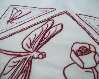 Libelle Stickmuster, Dragonfly Redwork, PDF Stickmuster