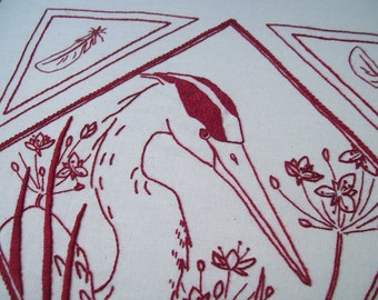 Reiher Handstickerei Anleitung, PDF Reiher Stickdatei aus meiner Marshland Redwork Serie