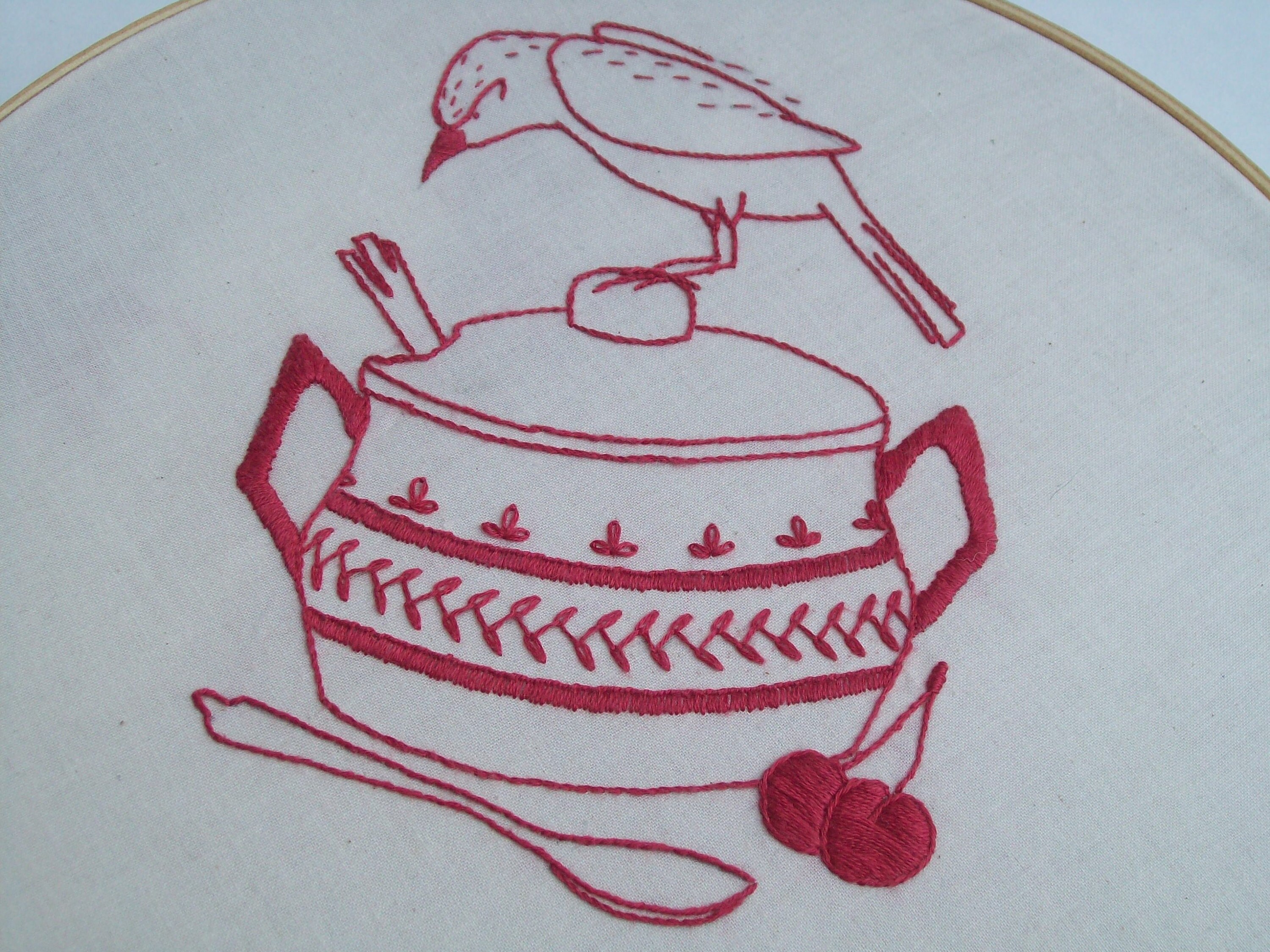 Bird Redwork Pattern Bird Hand Embroidery Pattern, PDF Bird Redwork Pattern, Instant ...