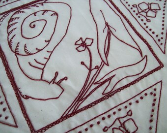 Schnecken-Stickmuster, PDF Snail Redwork-Muster, herunterladbares PDF-Muster