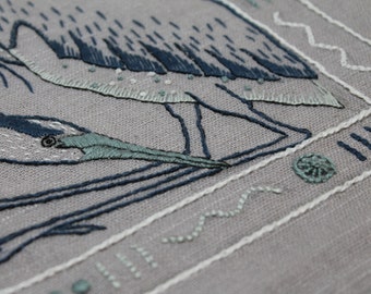 Heron Hand Embroidery Pattern, PDF Heron Embroidery Pattern, Downloadable Heron Pattern, "Boxed In Birds - Blue Heron"