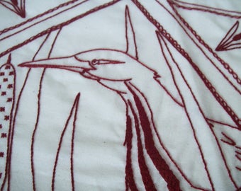 Bittern Redwork Pattern, herunterladbares Bittern-Stickmuster und Anweisungen, PDF-herunterladbares Muster