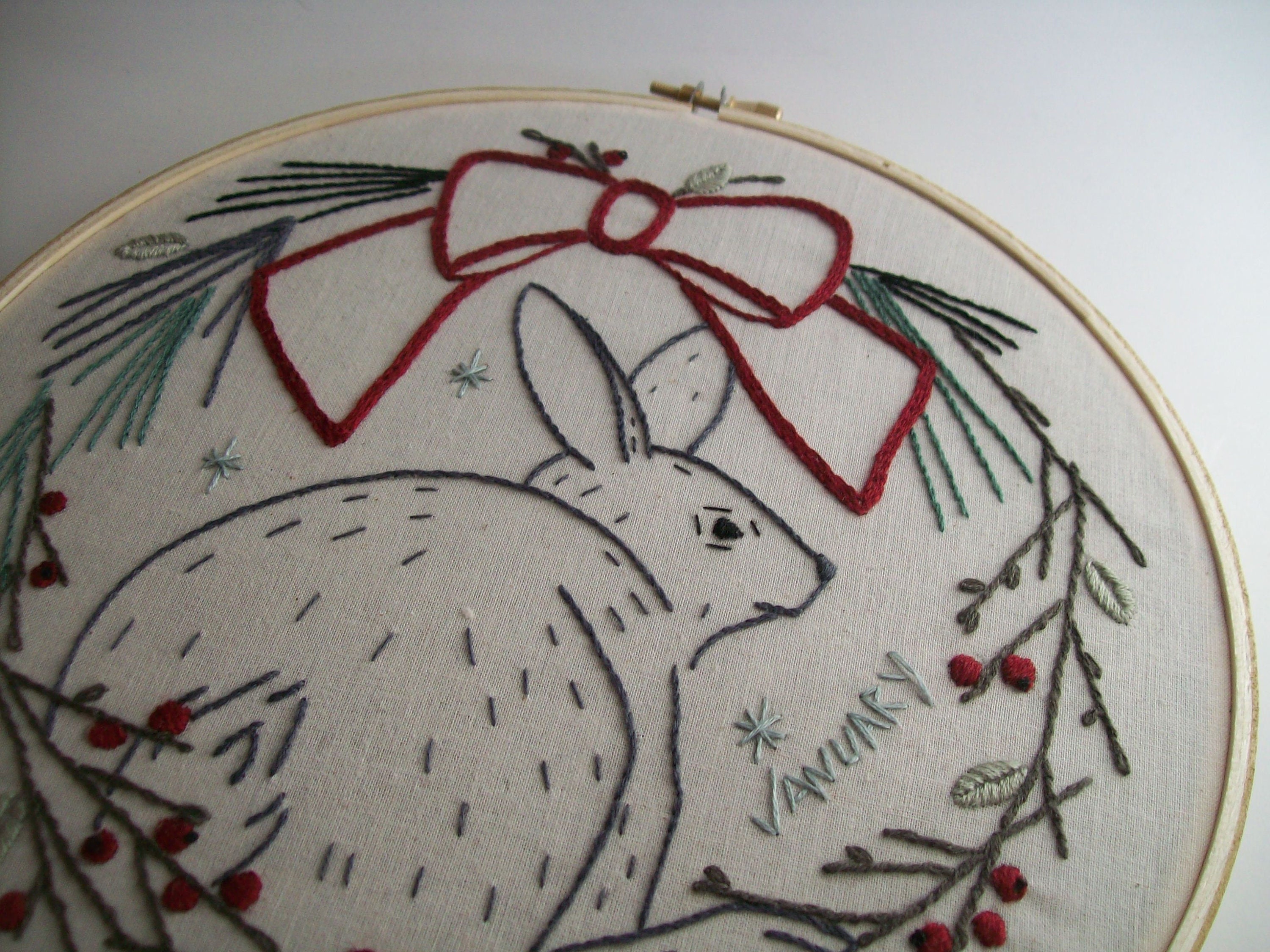 Bunny Hand Embroidery Pattern, PDF Pattern for A Wild Year of Wreaths ...