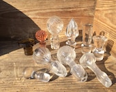 Caps are old decanters glass and Crystal, lot of 10 pieces, Old bottle stoppers in glasses and crystal, set of 10 pieces