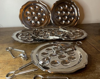 Set of 6 vintage silver-plated metal snail plates – Guy Degrenne France – with tongs – French tableware