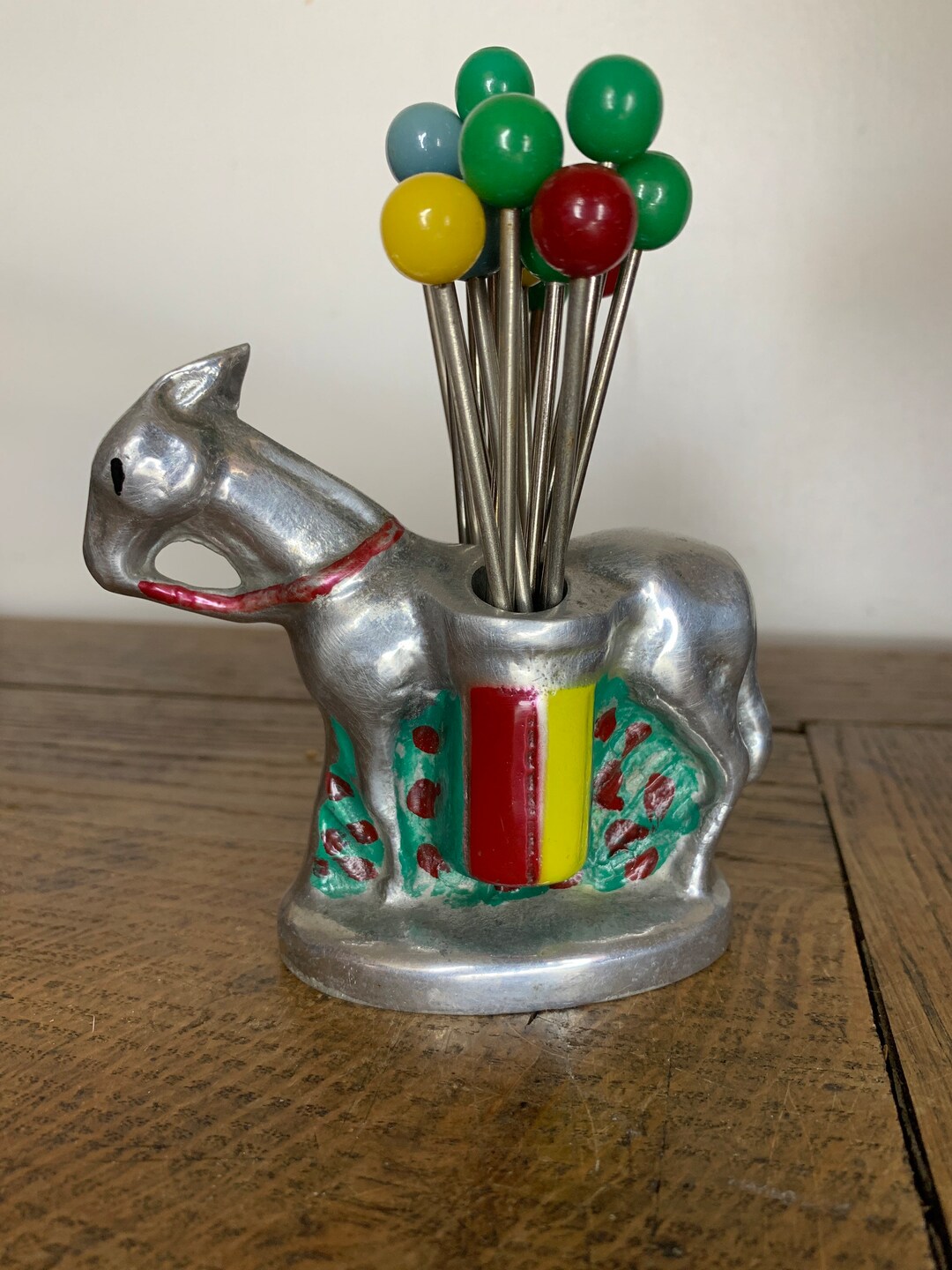 Vintage porte 12 piques forme epee toledo laiton email pique apero cocktail - Arts de la table