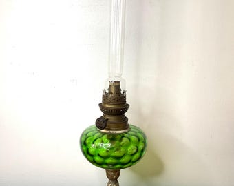 Lámpara de queroseno antigua de cristal verde, lámpara de aceite vintage, estilo matador, decoración retro y de mercadillo, iluminación