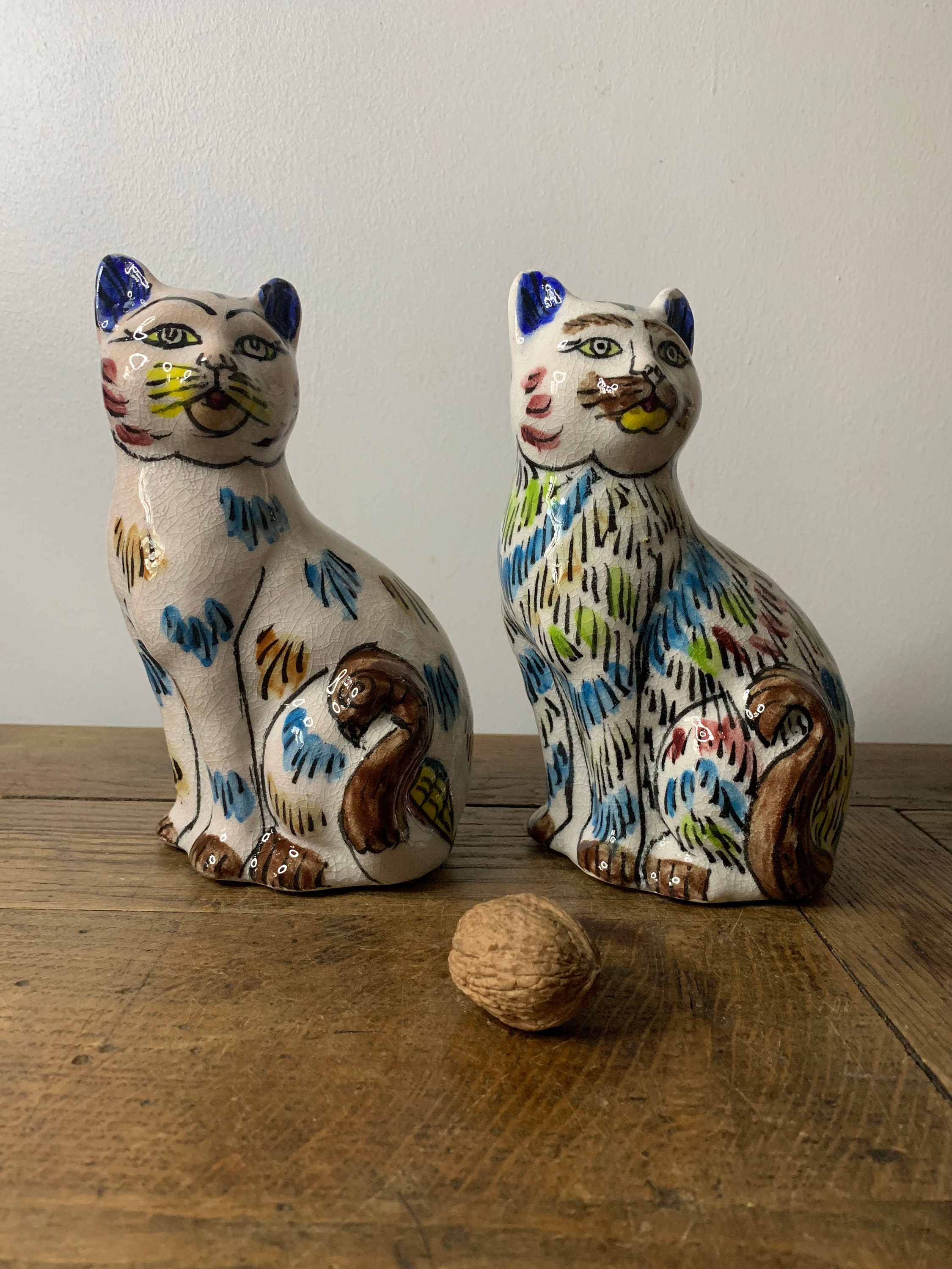 Figurines de chat vintage en céramique, couple blanc, Allemagne