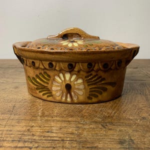 Vintage Ceramic Jar with Lid - Handmade, Rustic Floral Decor, Decorative Kitchen Jar