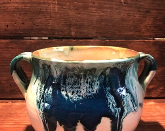 Blue earthenware pot Vallauris, ceramics from the south of France.