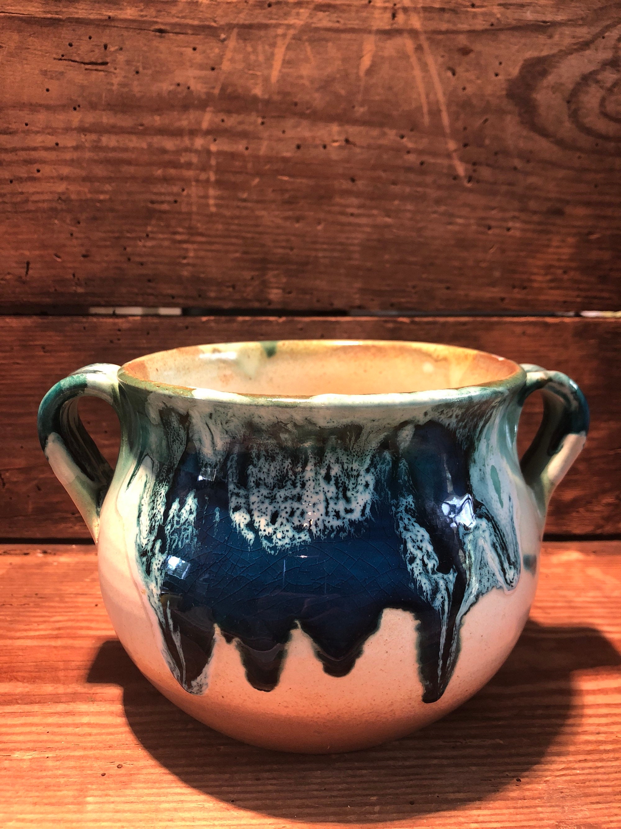 Pot en Faience Bleue Vallauris, Céramique Sud de La France. Blue Earthenware Pot Ceramics South Of F