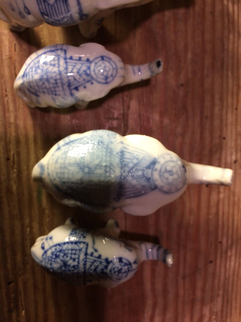 Elephants in blue and white earthenware Elephants in blue and white earthenware
