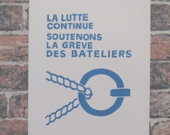 Vintage Poster Print: soutenons la greve des bateliers