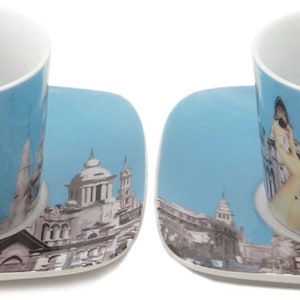 Impression Shanghai Set of Two 250cc Cappuccino/Tea Cups & Square Saucers in Gift Box