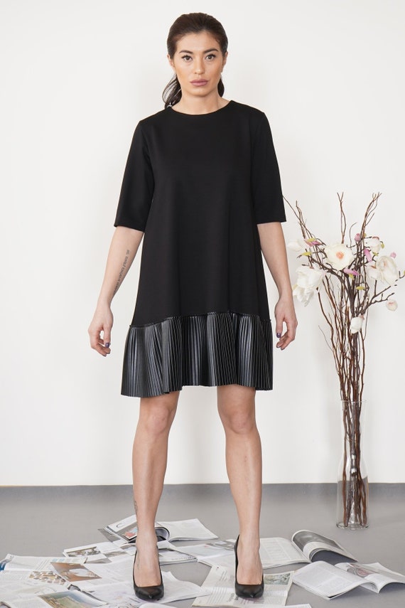 Black Leather Dress Oversize Black Dress Black Dress Half Etsy
