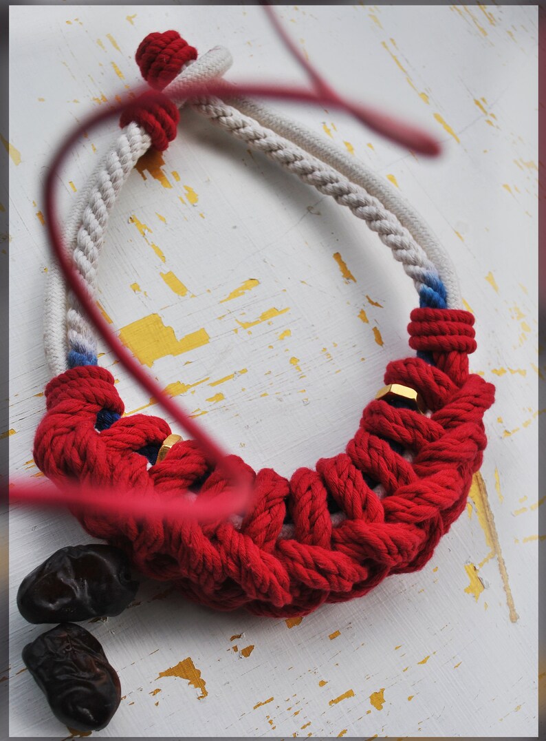 Macram\u00e9 necklaceKnot jewelryrope necklaceknot necklacehandmade jewelrymulticolor necklacestatement jewelrywomens giftcotton rope bib