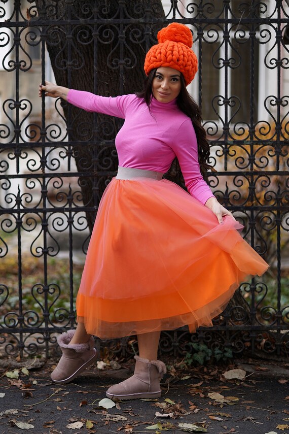 Plus size clearance orange tulle skirt