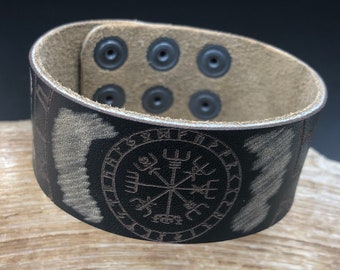 Vegvisir Rune Leather Bracelet – Handmade Norse Viking Wristband