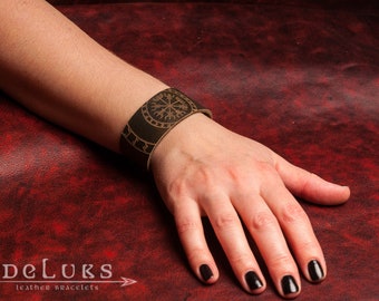 Vegvisir Islandais Magique Portée Viking Boussole Rune Cuir Manchette Bracelet