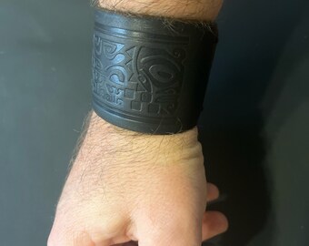 Maori Black Leather Bracelet : Unisex Wristband Cuff