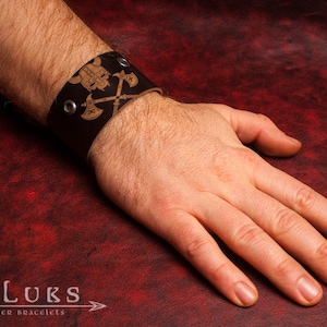 Leather Bracelet with viking and runes Viking armband  Leather viking style Leather viking cuff Viking symbol Brown leather bracelet