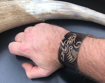 Eagle Leather Cuff Bracelet : Viking Norse Wristband