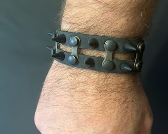 Spiked Leather Bracelet  Vintage Chain  Punk Gothic Style
