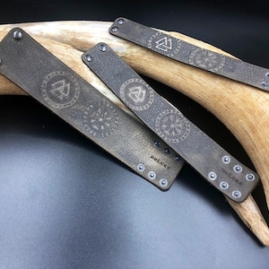 Leather Viking Bracelet : Vegvisir Norse Compass , Adjustable Wristband