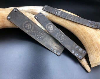 Leather Viking Bracelet : Vegvisir Norse Compass , Adjustable Wristband