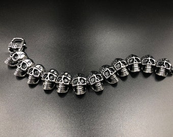 Titanium Steel Skull Bracelet : Silver Plated Biker Jewelry