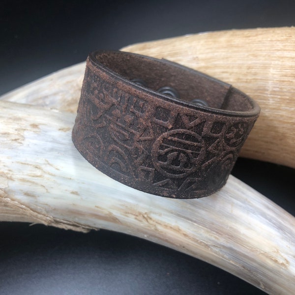 Maori leather bracelets maori symbol bracelet brown leather bracelet gift for maori fans maori symbol maori style maori jewerly maori cuff