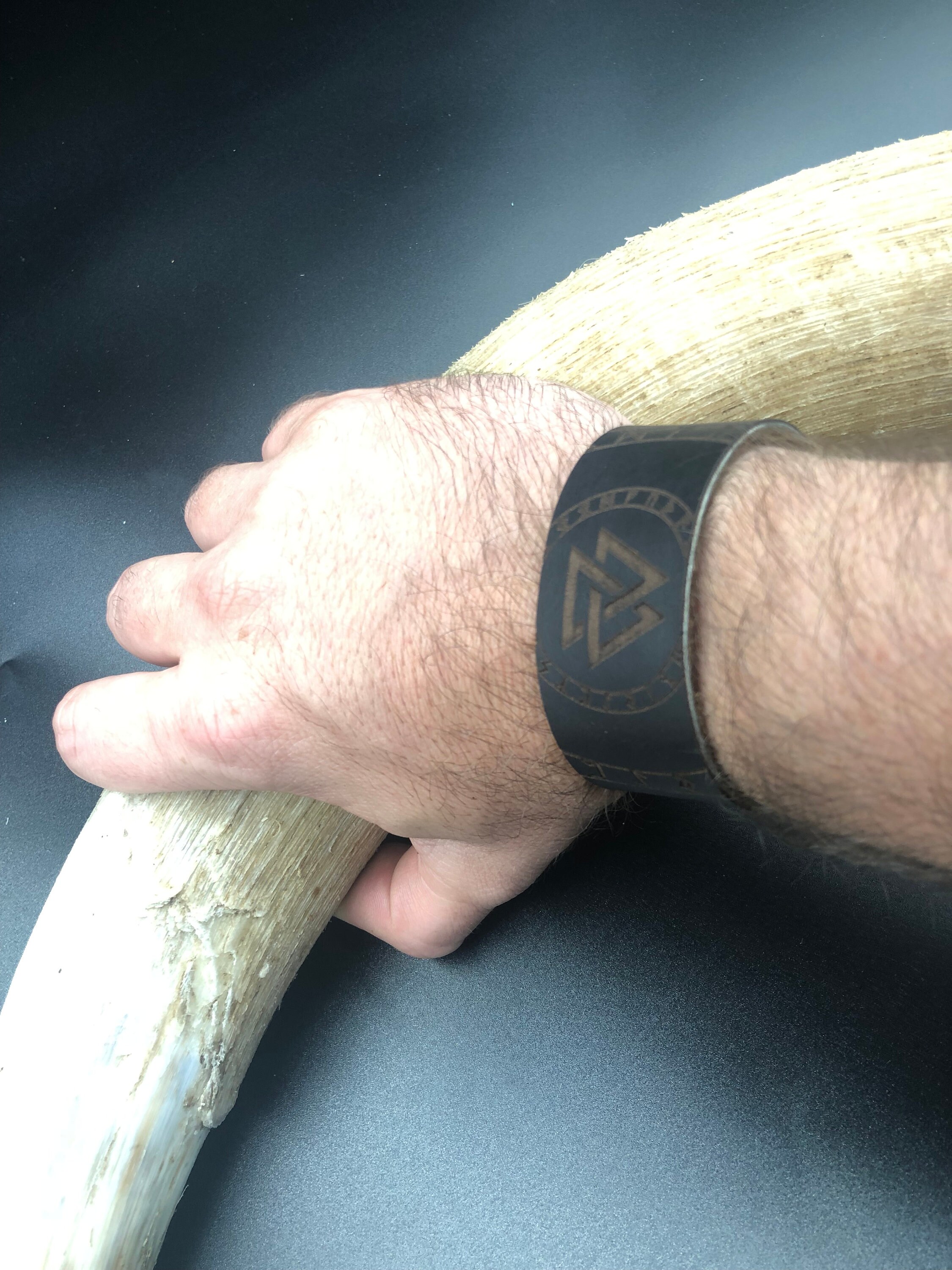 Viking Bracelet For Men & Women - Nordic Valknut Rune Leather Cuff, Adjustable, Pagan Norse Jewelry